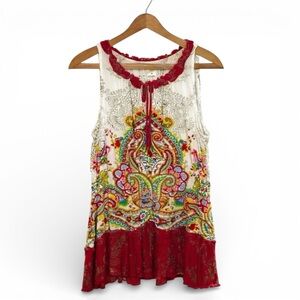 BILA Billabong Boho Paisley Sleeveless Tie-Neck Popover Blouse